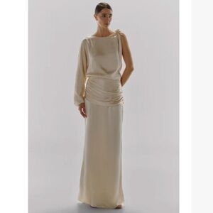 Baobab | Cream "Cosmic" satin one-shoulder maxi drape gown dress | Size XS | NWT